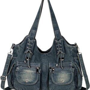 Casual Washed Denim Shoulder Bags Top Handle Lady's Hobo Bags Women Purses And H
